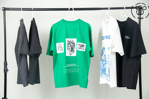 Unisex green patch work printed tee