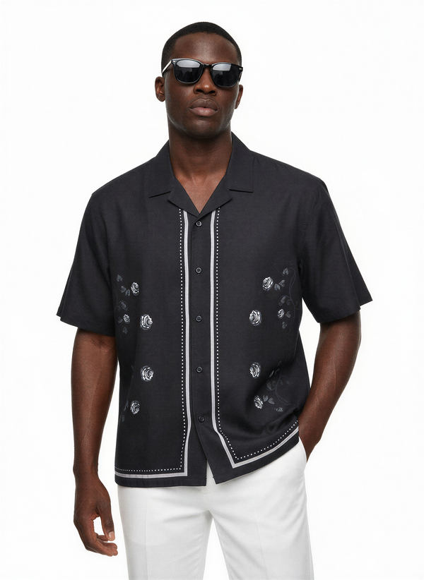 Black rose cuban shirt
